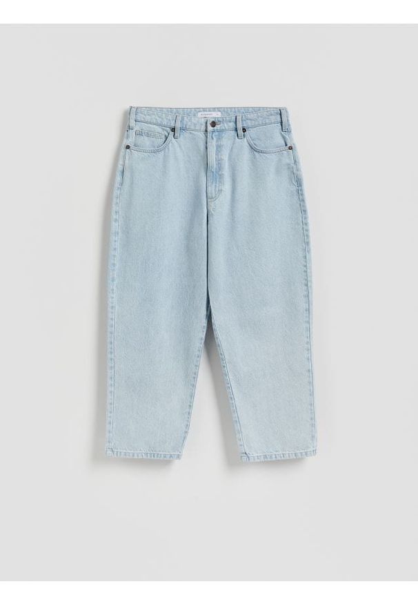 Reserved - Jeansy barrel leg - niebieski. Kolor: niebieski