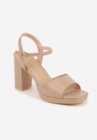 Born2be - Ciemnobeżowe Sandały VICES na Słupku i Platformie z Wkładką ze Skóry Naturalnej Azimara. Okazja: na randkę, na ślub cywilny, na wesele. Zapięcie: pasek. Kolor: beżowy. Materiał: skóra. Obcas: na platformie. Styl: wizytowy #5