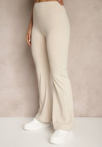 Renee - Beżowe Spodnie Dzwony Legginsy High Waist Onellin. Okazja: na co dzień, na uczelnię. Stan: podwyższony. Kolor: beżowy. Styl: retro, elegancki, casual