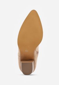 Born2be - Beżowe Botki Typu Kowbojki VICES na Obcasie z Ażurową Cholewką Eranata. Okazja: na co dzień. Kolor: beżowy. Materiał: jeans. Szerokość cholewki: normalna. Wzór: ażurowy. Obcas: na obcasie. Styl: casual, elegancki, klasyczny. Wysokość obcasa: średni #6