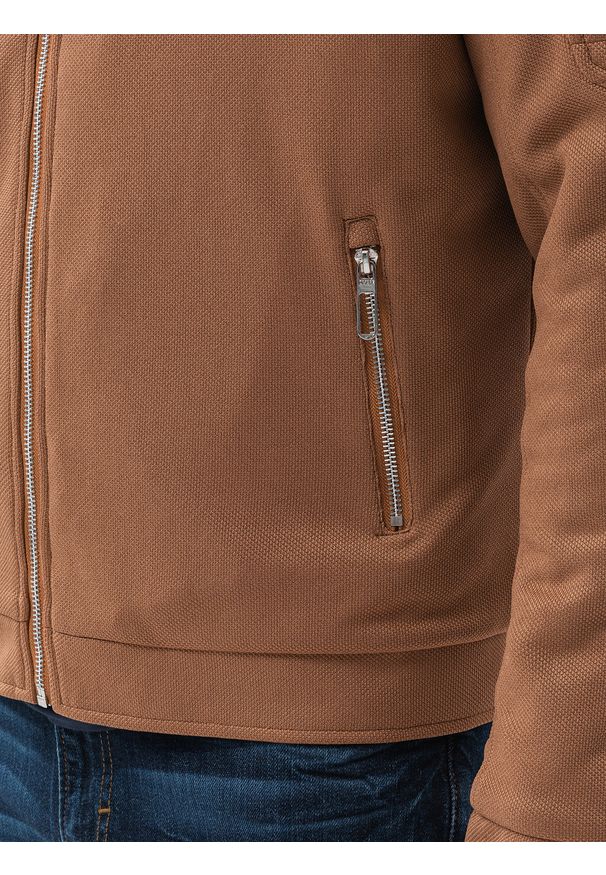 Brązowa kurtka Ombre Clothing ze stójką, na wiosnę