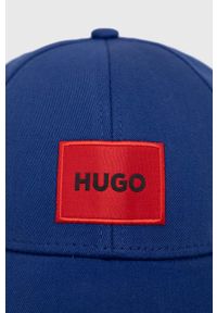 Hugo - HUGO czapka bawełniana kolor niebieski z aplikacją. Kolor: niebieski. Materiał: bawełna. Wzór: aplikacja #2