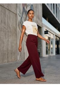 Sinsay - Spodnie wide leg - bordowy. Kolor: czerwony