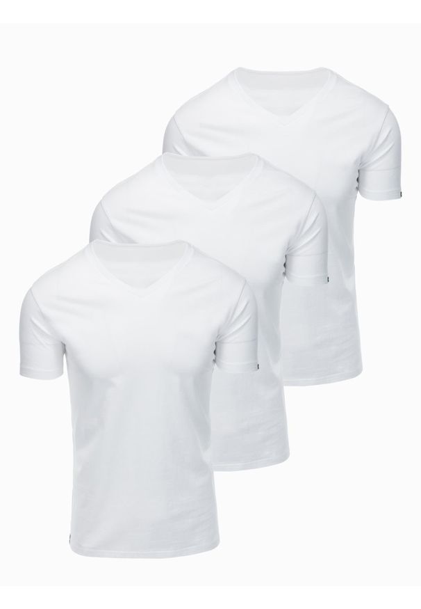 Ombre Clothing - Zestaw męskich bawełnianych koszulek V-neck BASIC – 3x biały V11 OM-TSBS-0281 (3x - Rozmiar: XL. Okazja: na co dzień, do pracy. Typ kołnierza: dekolt w serek. Kolor: biały. Materiał: bawełna. Długość: długie. Wzór: jednolity, gładki. Styl: casual