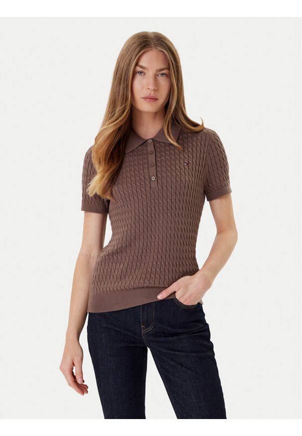 TOMMY HILFIGER - Tommy Hilfiger Sweter Fine WW0WW41474 Brązowy Regular Fit. Kolor: brązowy