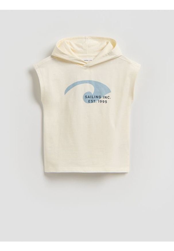 Reserved - T-shirt z kapturem - złamana biel. Typ kołnierza: kaptur. Materiał: dzianina, bawełna