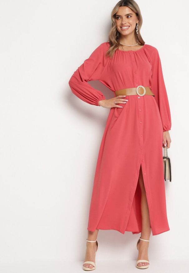 Born2be - Czerwona Sukienka Dorothoe. Okazja: na co dzień. Kolor: czerwony. Materiał: tkanina. Wzór: jednolity, gładki. Styl: klasyczny, casual, elegancki. Długość: maxi