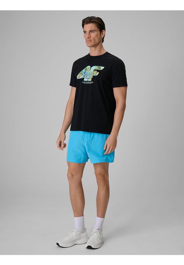 4f - 4F T-shirt regular z nadrukiem męski - czarny S. Okazja: na co dzień. Kolor: czarny. Materiał: materiał, bawełna. Długość: długie. Wzór: nadruk. Sezon: lato. Styl: klasyczny, casual