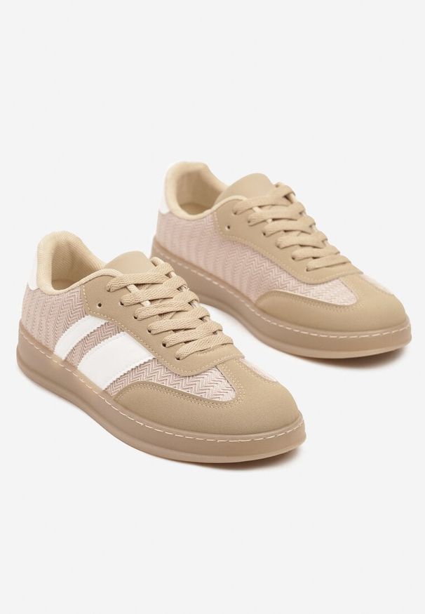 Renee - Ciemnobeżowe Klasyczne Sneakersy Tenisówki na Półprzezroczystej Podeszwie Niniel. Kolor: beżowy. Materiał: jeans