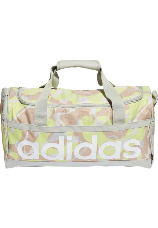 Adidas Torba sportowa Linear Graphic Duffel S beżowo-brązowa (IJ5638). Kolor: brązowy, beżowy, wielokolorowy