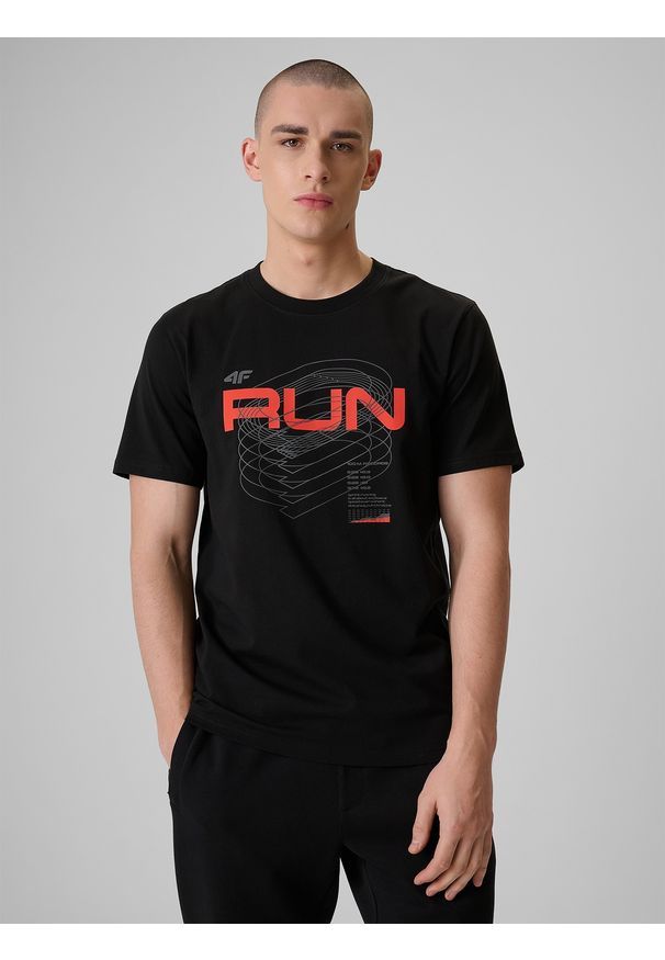4f - 4F T-shirt regular z nadrukiem męski - czarny M. Okazja: na co dzień. Kolor: czarny. Materiał: jeans, materiał, bawełna, dresówka. Wzór: nadruk. Styl: casual, klasyczny