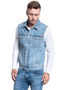 Mustang - MĘSKI BEZRĘKAWNIK JEANSOWY MUSTANG BIKER VEST 1009610 5000 210. Materiał: jeans. Długość rękawa: bez rękawów #1