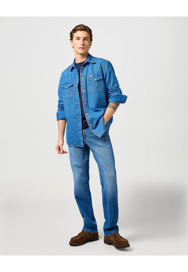Wrangler - WRANGLER MĘSKA KOSZULA JEANSOWA WRANGLER WESTERN SHIRT COOL MEDIUM 112362373. Materiał: jeans