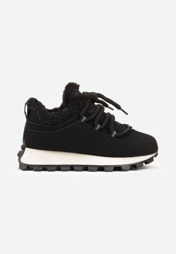 Born2be - Czarne Sneakersy w Stylu Śniegowców na Grubej Podeszwie z Tłoczeniem Sinetta. Okazja: na co dzień. Kolor: czarny. Materiał: dzianina