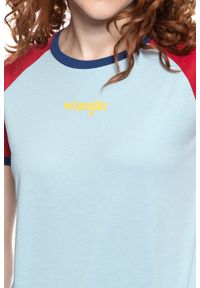 Wrangler - WRANGLER T SHIRT DAMSKI RAGLAN TEE ANGEL FALLS BLU W7N8F6B07. Długość rękawa: raglanowy rękaw #6