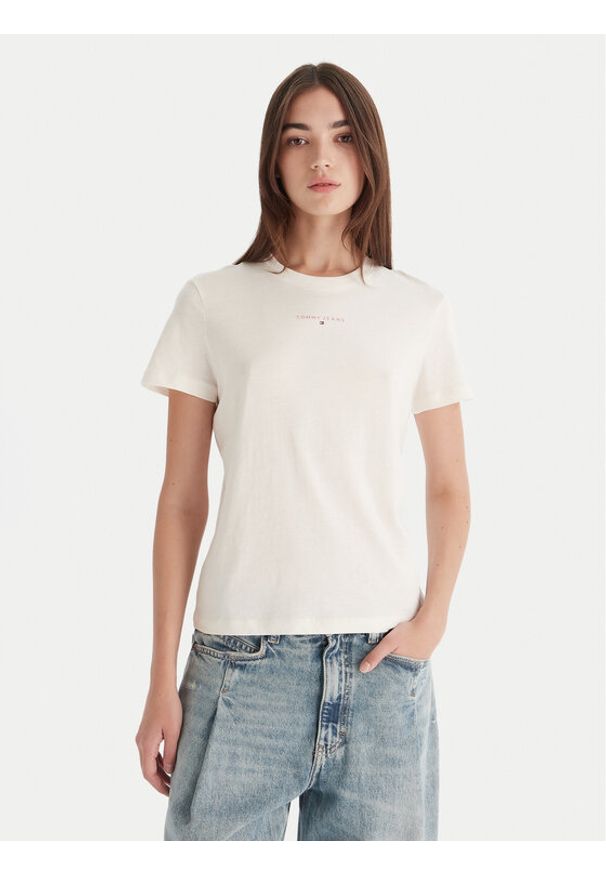 Tommy Jeans T-Shirt Linear DW0DW21964 Écru Regular Fit. Materiał: bawełna