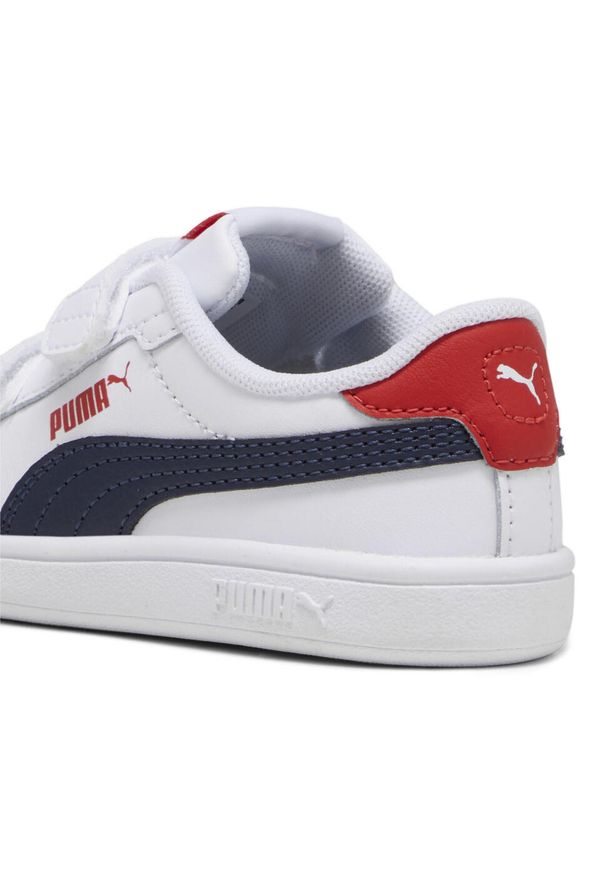 Puma - Niemowlęce skórzane sneakersy Smash 3.0 V PUMA Navy White For All Time Red Blue. Kolor: biały, wielokolorowy, niebieski. Materiał: skóra