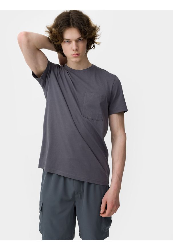 4f - T-shirt regular z bawełny organicznej męski. Kolor: szary. Materiał: bawełna