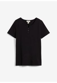 bonprix - Shirt z dekoltem henley, z czystej bawełny organicznej. Typ kołnierza: typu henley. Kolor: czarny. Materiał: bawełna. Wzór: gładki