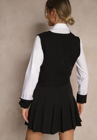 Renee - Czarny 3-Częściowy Komplet z Wiskozą w Eleganckim Stylu Koszula Kamizelka i Spódnico-Szorty z Plisami Zemika. Kolor: czarny. Materiał: wiskoza #5