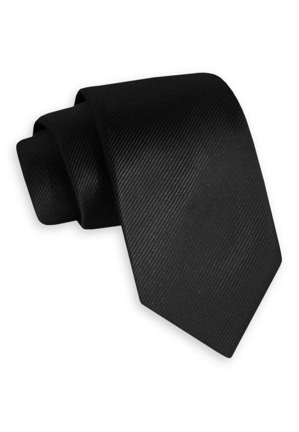 Czarny Klasyczny Szeroki Krawat -Angelo di Monti- 7 cm, Męski, w Tłoczony Prążek. Kolor: czarny. Wzór: prążki. Styl: klasyczny
