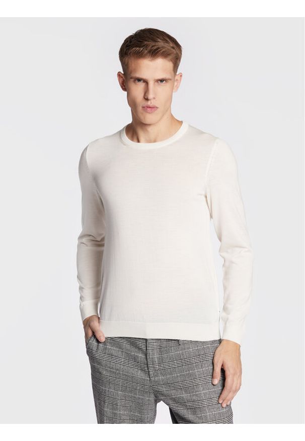 BOSS - Boss Sweter Leno-P 50468239 Écru Slim Fit. Materiał: wełna