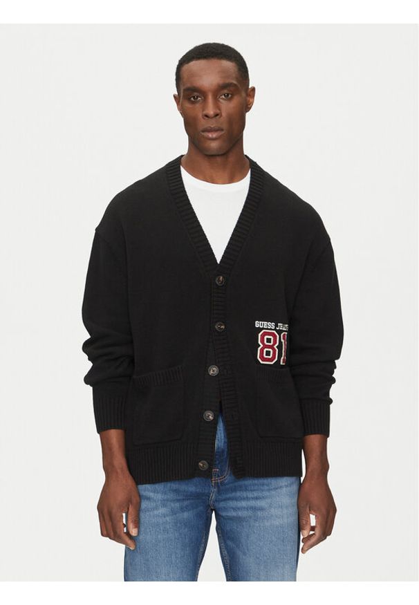Guess Jeans Kardigan M5RR31 Z3HM1 Czarny Regular Fit. Kolor: czarny. Materiał: bawełna