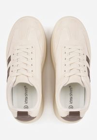 Born2be - Beżowo-Brązowe Sneakersy Kultowe Tenisówki na Platformie z Koturnem Elisara. Okazja: na spacer. Kolor: brązowy. Materiał: jeans. Obcas: na koturnie. Sport: turystyka piesza #6