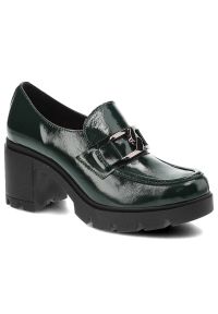 Zielone Półbuty Lemar Damskie Eleganckie Buty. Zapięcie: klamry. Kolor: zielony. Materiał: lakier, skóra. Obcas: na obcasie. Styl: elegancki. Wysokość obcasa: średni