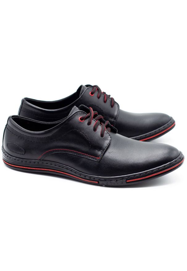 Lukas Skórzane buty męskie 295LU czarne z czerwonym czerwone. Kolor: wielokolorowy, czerwony, czarny. Materiał: skóra. Sezon: jesień, wiosna. Styl: sportowy