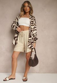 Renee - Beżowe Szorty z Wiązaniem Lunawena. Okazja: na co dzień. Kolor: beżowy. Wzór: aplikacja. Sezon: lato. Styl: casual, elegancki