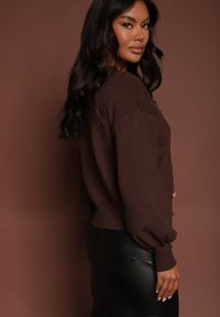 Renee - Brązowy Kardigan z Wiskozą Zdobiony Eleganckimi Napami i Bufiastymi Rękawami Acannte. Kolor: brązowy. Materiał: wiskoza. Wzór: aplikacja. Styl: elegancki #4