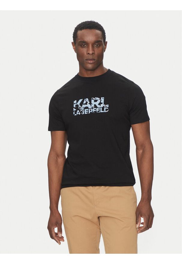 Karl Lagerfeld - KARL LAGERFELD T-Shirt 755042 552224 Czarny Regular Fit. Typ kołnierza: dekolt w karo. Kolor: czarny. Materiał: bawełna