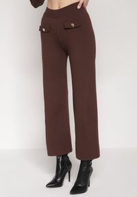 Born2be - Brązowy Dzianinowy Komplet z Wiskozą w Eleganckim Stylu Kardigan i Spodnie Delisana. Kolor: brązowy. Materiał: wiskoza, dzianina #3