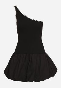 Born2be - Czarna Asymetryczna Sukienka o Kroju Bombki z Kontrastującą Lamówką Amoiane. Okazja: na co dzień. Kolor: czarny. Materiał: poliester. Typ sukienki: asymetryczne, bombki. Styl: casual, elegancki #7