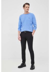 Polo Ralph Lauren bluza bawełniana męska gładka. Typ kołnierza: polo. Kolor: niebieski. Materiał: bawełna. Długość rękawa: raglanowy rękaw. Wzór: gładki