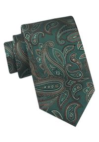 Klasyczny Krawat Męski - Chattier - Ciemnozielony, Duże Paisley. Kolor: zielony. Materiał: tkanina. Wzór: paisley. Styl: klasyczny