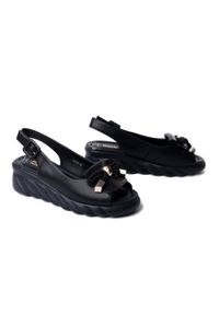 Artiker Relaks 58C0055 Czarny, sandały damskie. Kolor: czarny. Materiał: skóra. Sezon: lato. Obcas: na koturnie #1