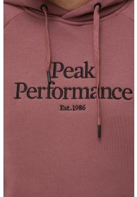 Peak Performance bluza męska kolor różowy z kapturem z aplikacją. Okazja: na co dzień. Typ kołnierza: kaptur. Kolor: różowy. Materiał: bawełna, dzianina. Długość rękawa: raglanowy rękaw. Wzór: aplikacja. Styl: casual