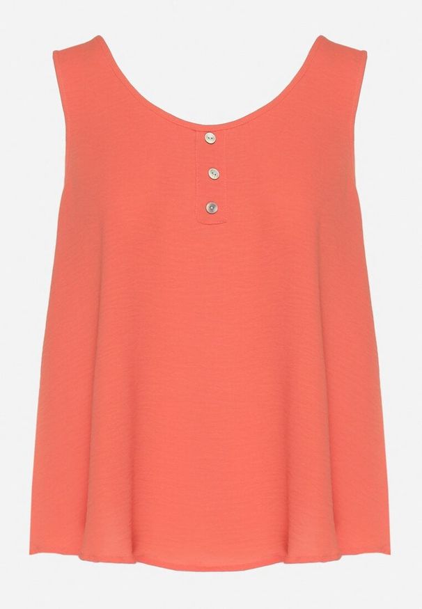 Born2be - Pomarańczowy Top na Szerokich Ramiączkach Zdobiony Guzikami Jenadorea. Okazja: na co dzień. Kolor: pomarańczowy. Materiał: jeans. Długość rękawa: na ramiączkach. Wzór: aplikacja. Sezon: lato. Styl: casual