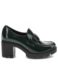 Zielone Półbuty Lemar Damskie Eleganckie Buty. Zapięcie: klamry. Kolor: zielony. Materiał: lakier, skóra. Obcas: na obcasie. Styl: elegancki. Wysokość obcasa: średni #3