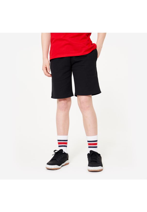 DOMYOS - Spodenki sportowe dla dzieci Decathlon. Okazja: na uczelnię, na co dzień. Kolor: czarny. Materiał: materiał, elastan, poliester, bawełna. Styl: sportowy. Sport: joga i pilates