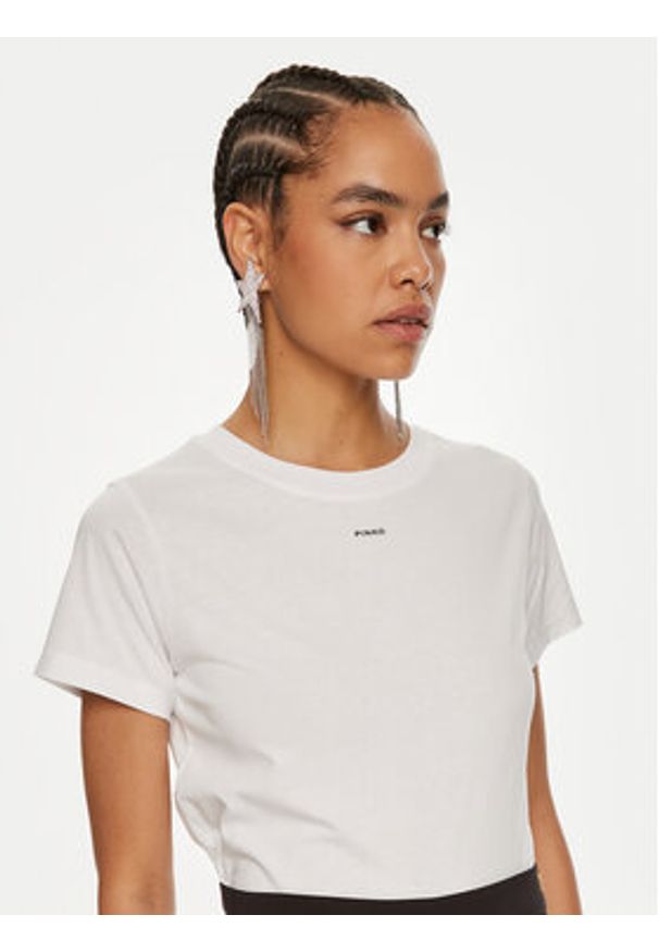 Pinko T-Shirt Basico 100373 A228 Biały Regular Fit. Kolor: biały. Materiał: bawełna