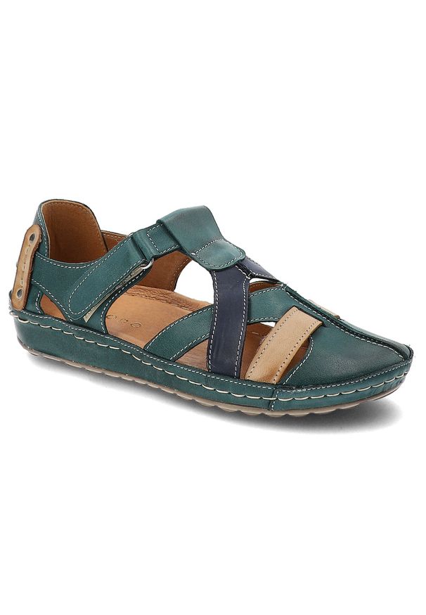 Zielone Sandały Armodo Stylowe Obuwie Damskie. Kolor: zielony. Sezon: lato. Obcas: na obcasie. Styl: elegancki. Wysokość obcasa: niski