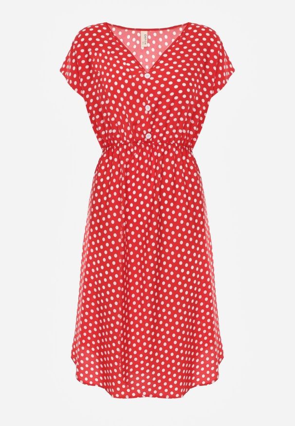 Renee - Czerwona Sukienka z Bawełny o Rozkloszowanym Kroju z Gumką w Talii Emilla. Okazja: na co dzień, na spotkanie biznesowe, do pracy. Kolor: czerwony. Materiał: bawełna. Długość rękawa: krótki rękaw. Typ sukienki: rozkloszowane. Styl: casual, biznesowy, elegancki