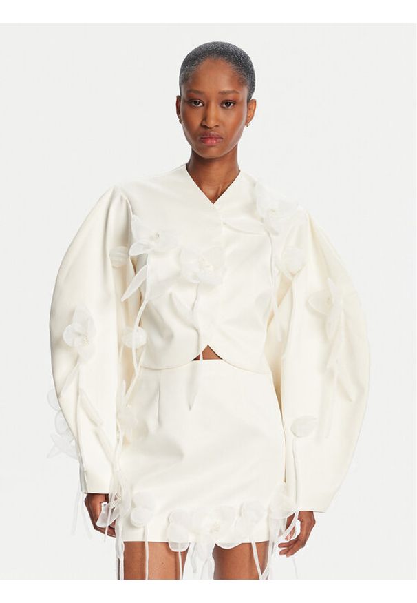 ROTATE Marynarka 3D Lily 113885857 Écru Relaxed Fit. Materiał: syntetyk