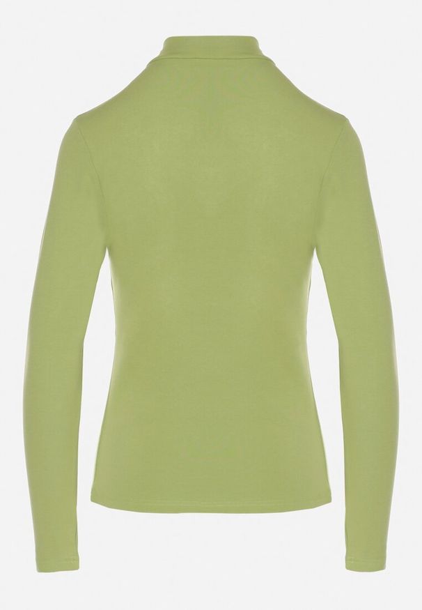 Born2be - Zielona Bluzka Golf Typu Longsleeve Altera. Okazja: do pracy, na co dzień. Typ kołnierza: golf. Kolor: zielony. Materiał: jeans. Długość rękawa: długi rękaw. Styl: casual, elegancki