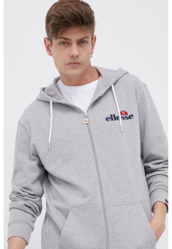 Ellesse - Bluza. Okazja: na co dzień. Typ kołnierza: kaptur. Kolor: szary. Materiał: dzianina. Wzór: aplikacja. Styl: casual