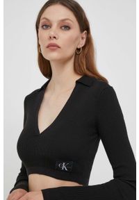 Calvin Klein Jeans longsleeve damski kolor czarny. Kolor: czarny. Materiał: dzianina, prążkowany. Długość rękawa: długi rękaw. Długość: długie #2