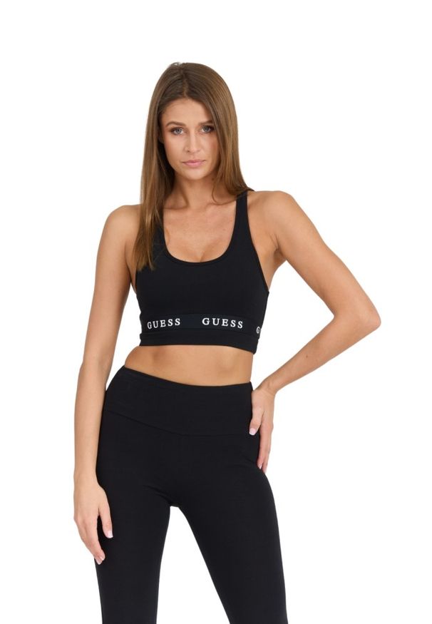 Guess - GUESS Damski czarny top Aline Eco Stretch Jersey. Okazja: na co dzień. Kolor: czarny. Materiał: jersey. Styl: casual